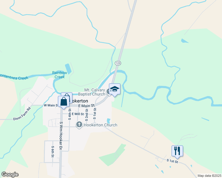 map of restaurants, bars, coffee shops, grocery stores, and more near Highway 123 North in Hookerton