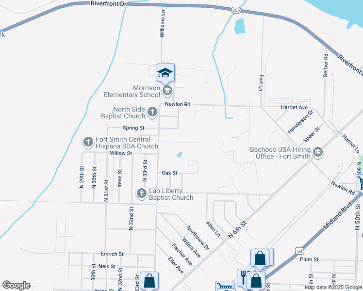 map of restaurants, bars, coffee shops, grocery stores, and more near 3516 Price Circle in Fort Smith