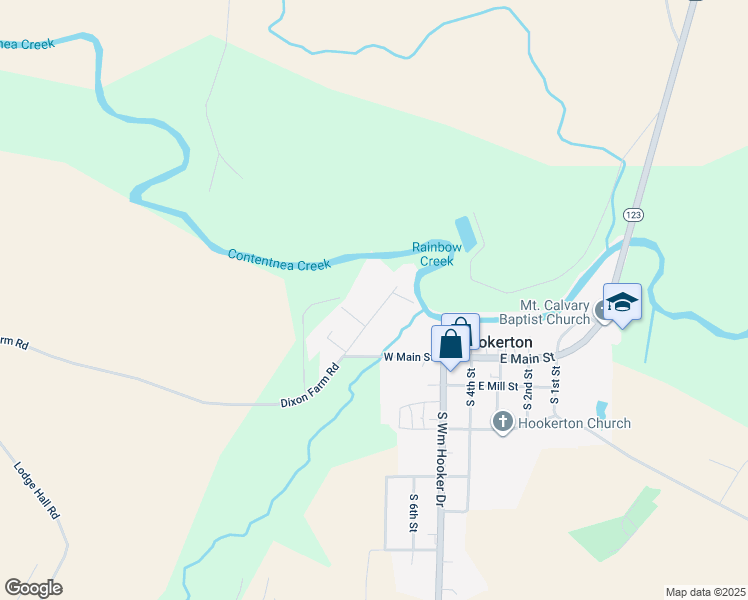 map of restaurants, bars, coffee shops, grocery stores, and more near Faith Hope Road in Hookerton