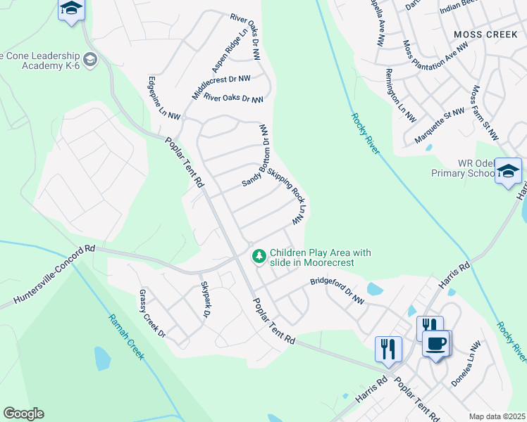 map of restaurants, bars, coffee shops, grocery stores, and more near 1248 Tranquility Point Avenue Northwest in Concord