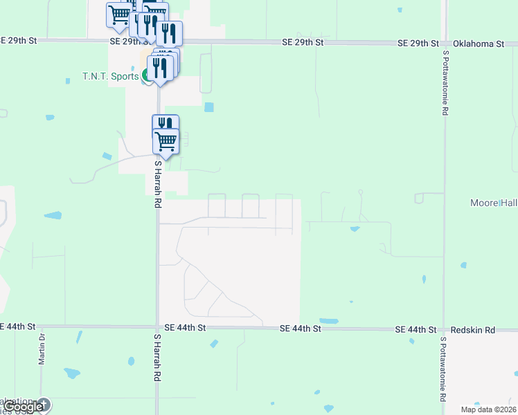 map of restaurants, bars, coffee shops, grocery stores, and more near Divine Avenue in Harrah