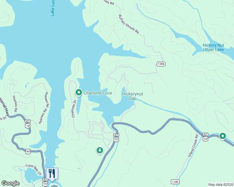 map of restaurants, bars, coffee shops, grocery stores, and more near 131 Neighborly Drive in Lake Lure