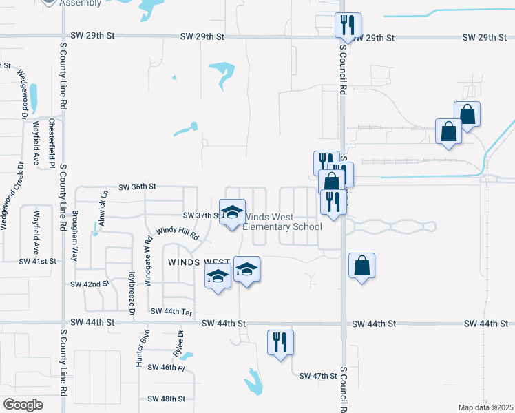 map of restaurants, bars, coffee shops, grocery stores, and more near 3711 Southwind Avenue in Oklahoma City