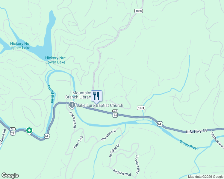 map of restaurants, bars, coffee shops, grocery stores, and more near 119 Egret Road in Lake Lure