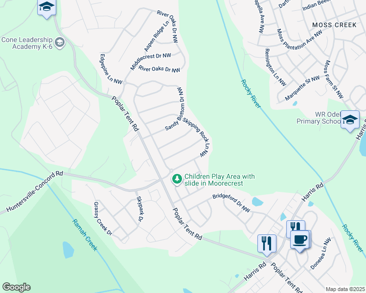 map of restaurants, bars, coffee shops, grocery stores, and more near 1257 Reflection Avenue Northwest in Concord