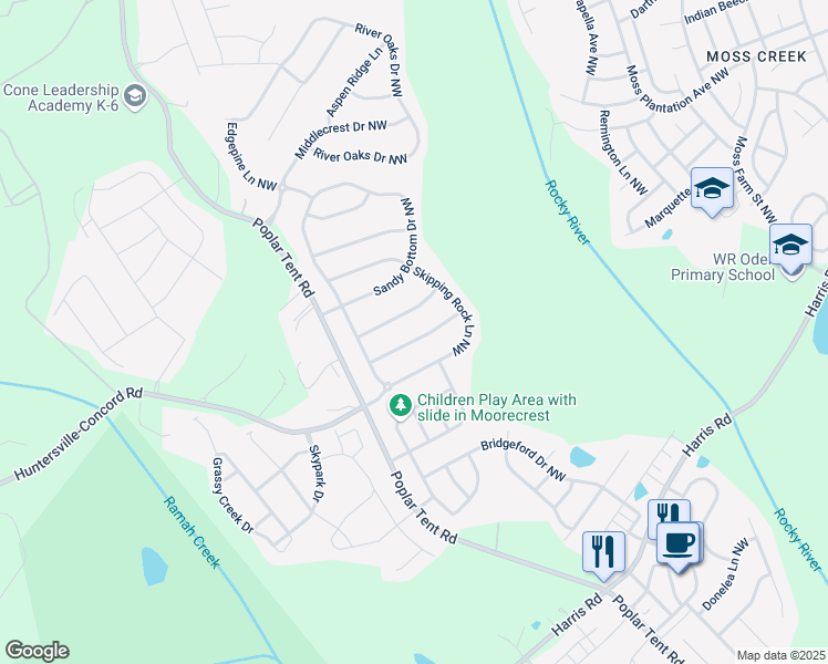 map of restaurants, bars, coffee shops, grocery stores, and more near 1257 Reflection Avenue Northwest in Concord