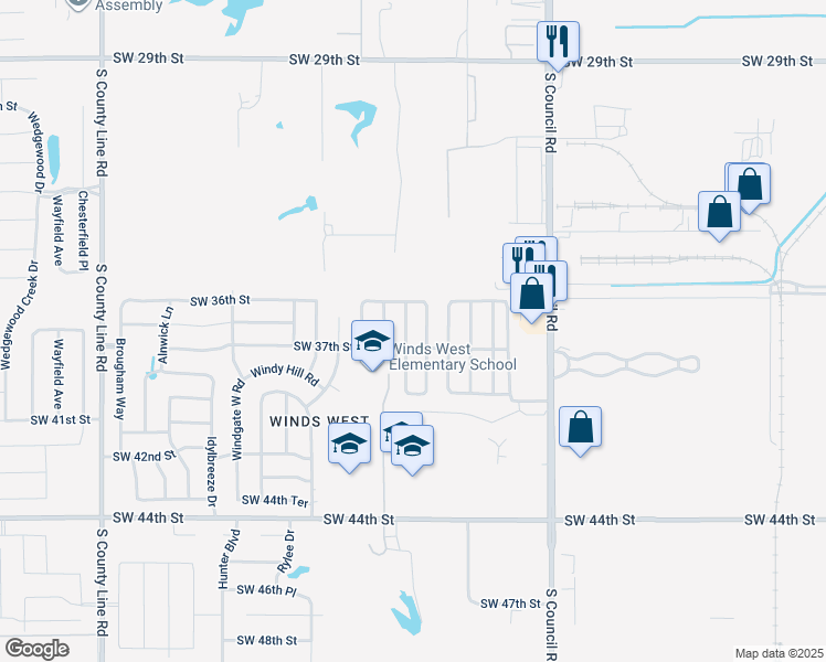 map of restaurants, bars, coffee shops, grocery stores, and more near 3711 Southwind Avenue in Oklahoma City