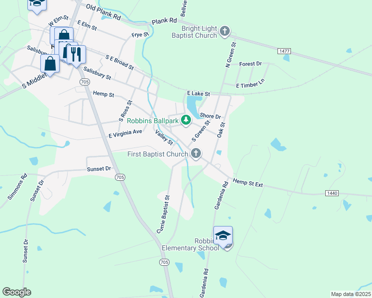 map of restaurants, bars, coffee shops, grocery stores, and more near 657 Hemp Street Extension in Robbins