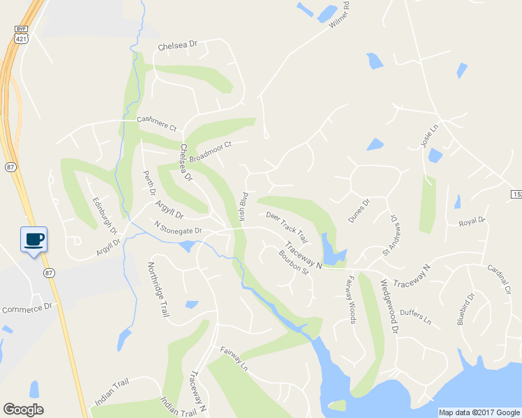 map of restaurants, bars, coffee shops, grocery stores, and more near 4018 Deer Track Trail in Sanford