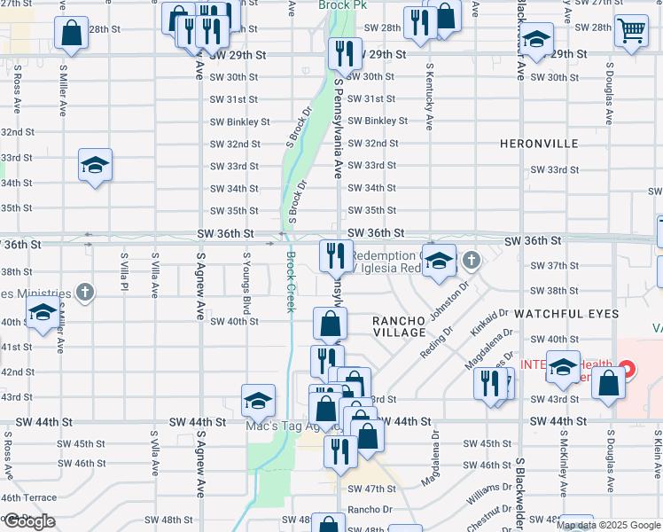 map of restaurants, bars, coffee shops, grocery stores, and more near 3817 South Pennsylvania Avenue in Oklahoma City