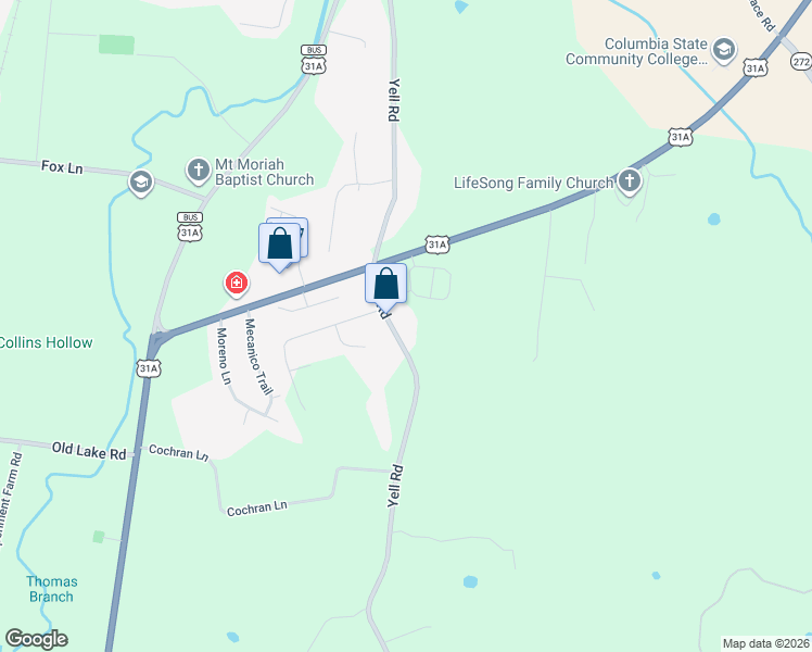 map of restaurants, bars, coffee shops, grocery stores, and more near 1223 Yell Road in Lewisburg
