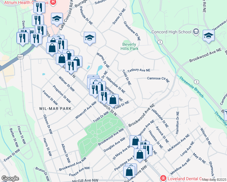 map of restaurants, bars, coffee shops, grocery stores, and more near 564 Englewood Street Northeast in Concord