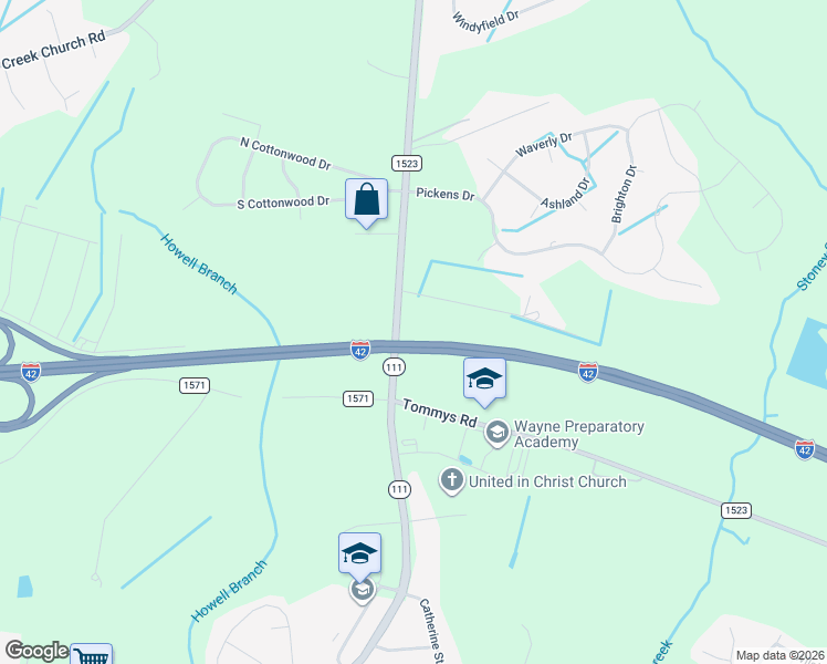 map of restaurants, bars, coffee shops, grocery stores, and more near 1534 North Carolina 111 in Goldsboro
