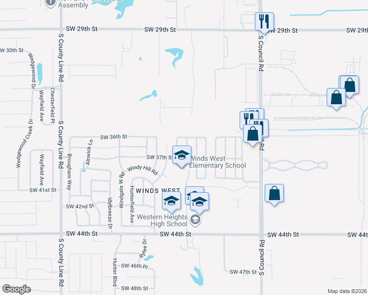 map of restaurants, bars, coffee shops, grocery stores, and more near 3713 Summerwind Avenue in Oklahoma City