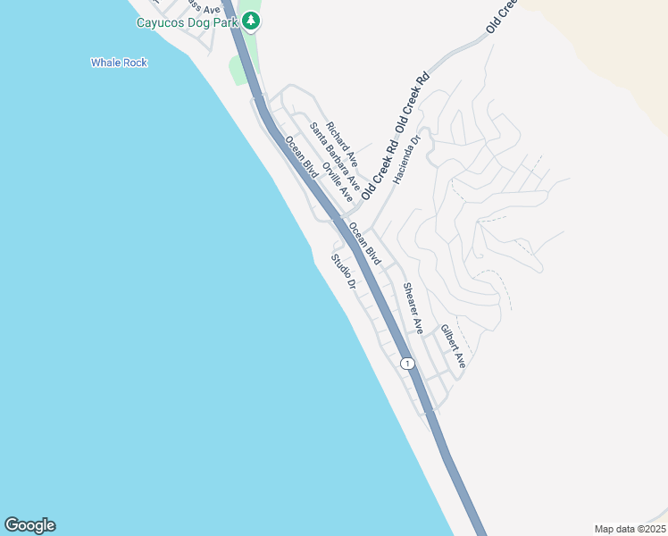 map of restaurants, bars, coffee shops, grocery stores, and more near 3142 Studio Drive in Cayucos