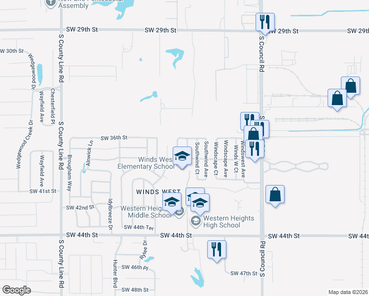 map of restaurants, bars, coffee shops, grocery stores, and more near 3713 Summerwind Avenue in Oklahoma City