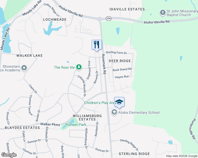 map of restaurants, bars, coffee shops, grocery stores, and more near 175 Beverly Dr in Atoka