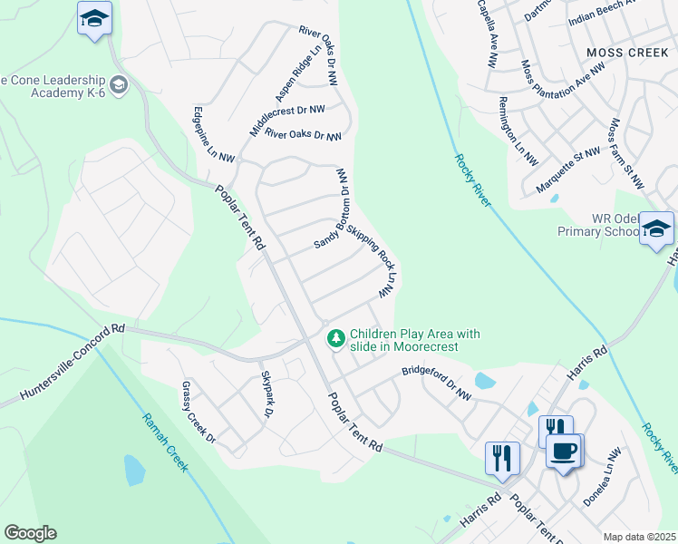 map of restaurants, bars, coffee shops, grocery stores, and more near 1248 Tranquility Point Avenue Northwest in Concord
