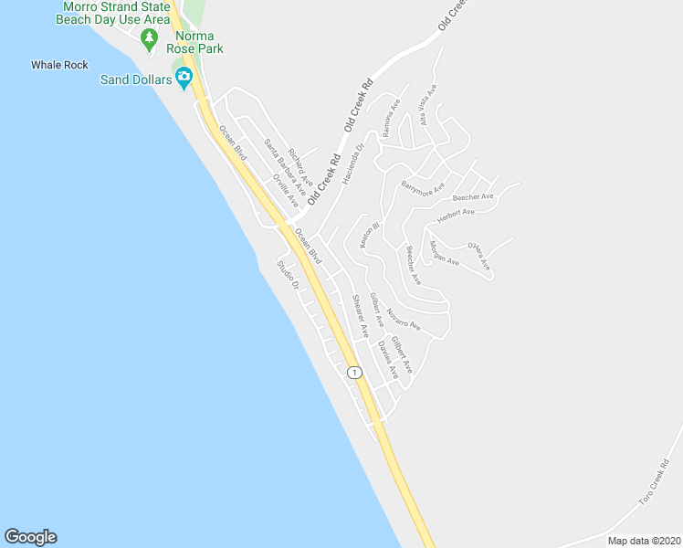 map of restaurants, bars, coffee shops, grocery stores, and more near 3200 Shearer Avenue in Cayucos