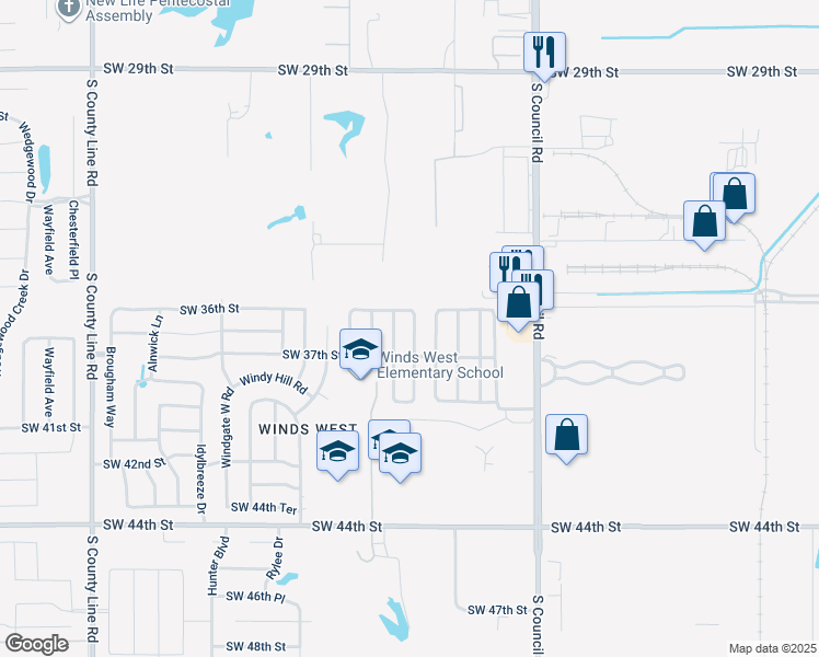 map of restaurants, bars, coffee shops, grocery stores, and more near 3711 Southwind Avenue in Oklahoma City