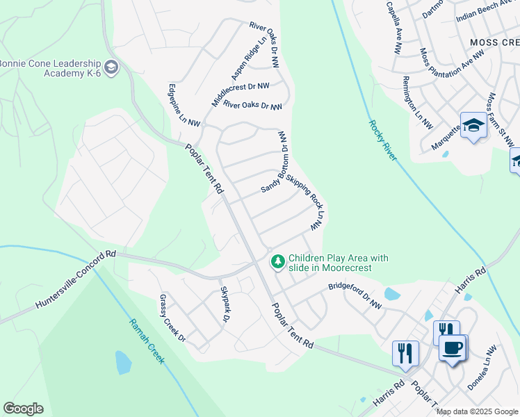 map of restaurants, bars, coffee shops, grocery stores, and more near 1233 Tranquility Point Avenue Northwest in Concord