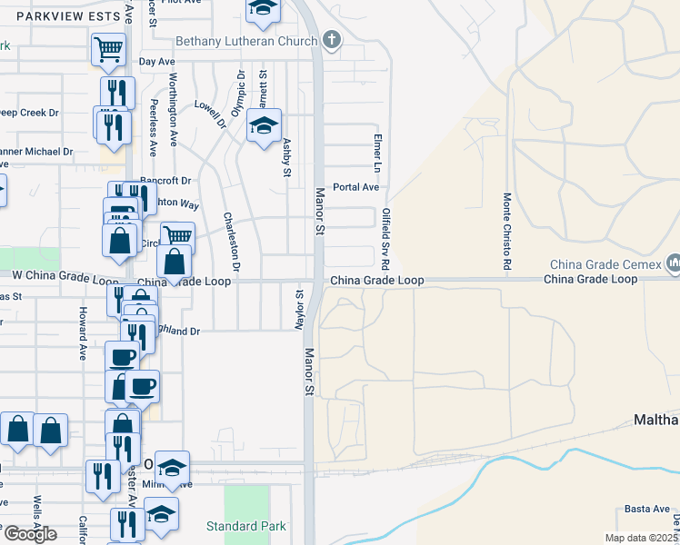 map of restaurants, bars, coffee shops, grocery stores, and more near 913 Monna Avenue in Bakersfield