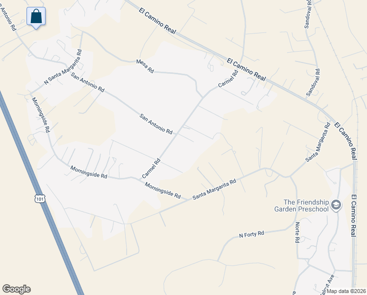 map of restaurants, bars, coffee shops, grocery stores, and more near 9290 Carmel Road in Atascadero