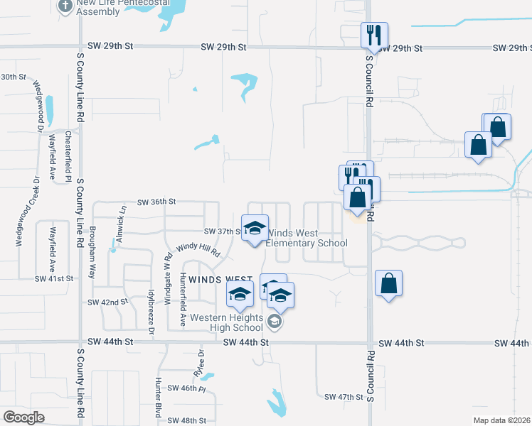 map of restaurants, bars, coffee shops, grocery stores, and more near 3713 Summerwind Avenue in Oklahoma City
