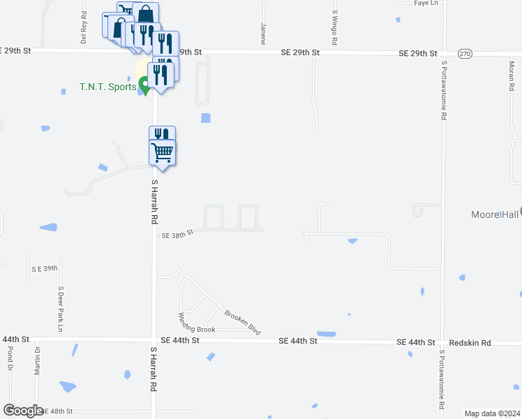 map of restaurants, bars, coffee shops, grocery stores, and more near 3808 Divine Avenue in Harrah