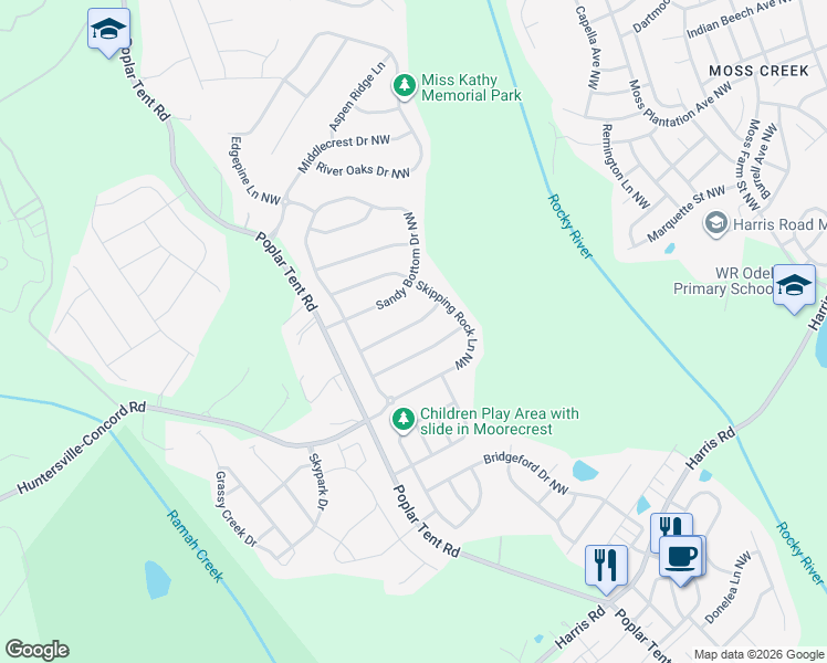 map of restaurants, bars, coffee shops, grocery stores, and more near 1248 Tranquility Point Avenue Northwest in Concord