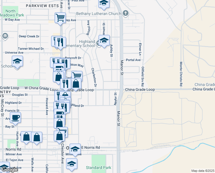 map of restaurants, bars, coffee shops, grocery stores, and more near 612 China Grade Loop in Bakersfield