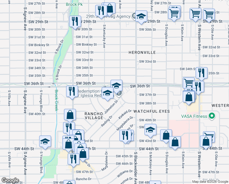 map of restaurants, bars, coffee shops, grocery stores, and more near 1412 Southwest 37th Street in Oklahoma City