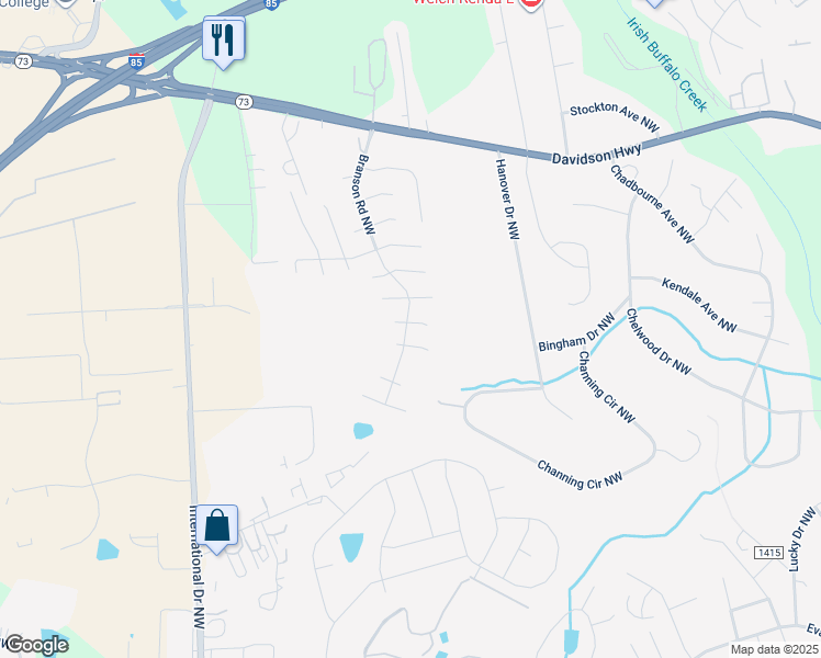 map of restaurants, bars, coffee shops, grocery stores, and more near 4132 Whitney Place Northwest in Concord