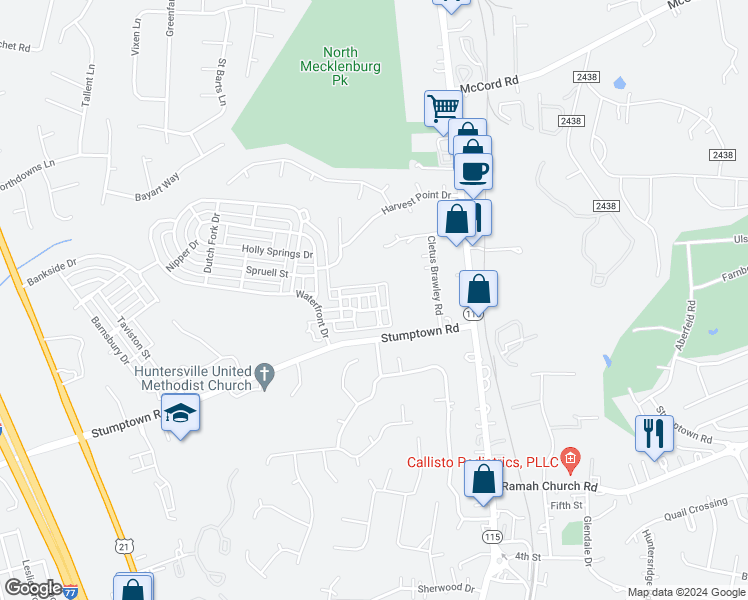 map of restaurants, bars, coffee shops, grocery stores, and more near 928 White Point Drive in Huntersville