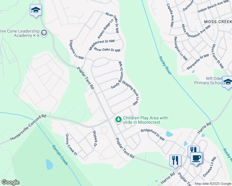 map of restaurants, bars, coffee shops, grocery stores, and more near 1253 Tranquility Point Avenue Northwest in Concord