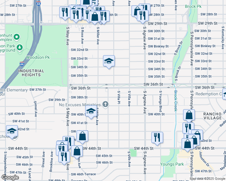 map of restaurants, bars, coffee shops, grocery stores, and more near 3815 South Villa Place in Oklahoma City