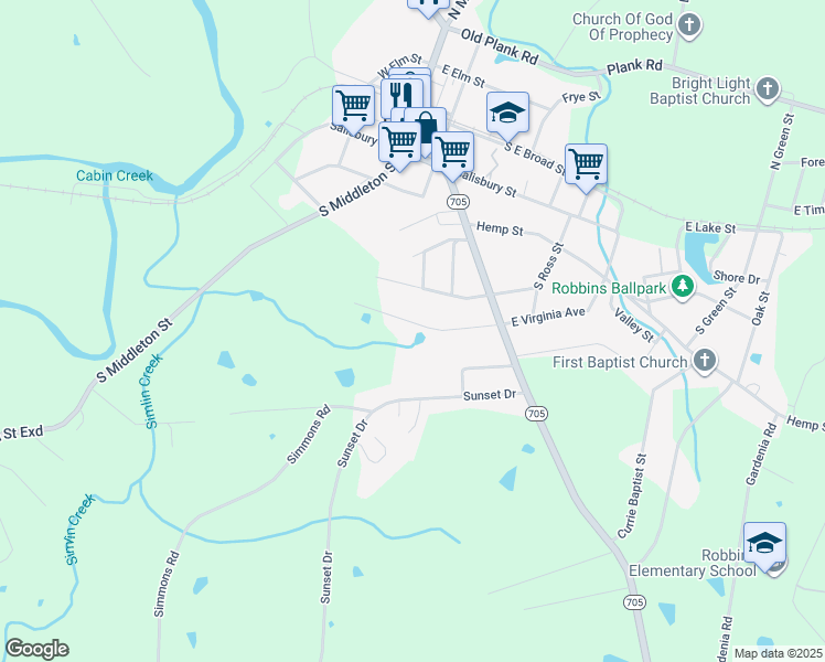 map of restaurants, bars, coffee shops, grocery stores, and more near 215 East Virginia Avenue in Robbins