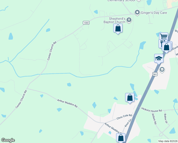 map of restaurants, bars, coffee shops, grocery stores, and more near 515 Tramway West Road in Sanford