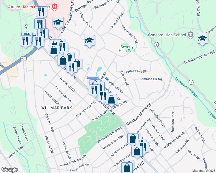 map of restaurants, bars, coffee shops, grocery stores, and more near 568 Englewood Street Northeast in Concord