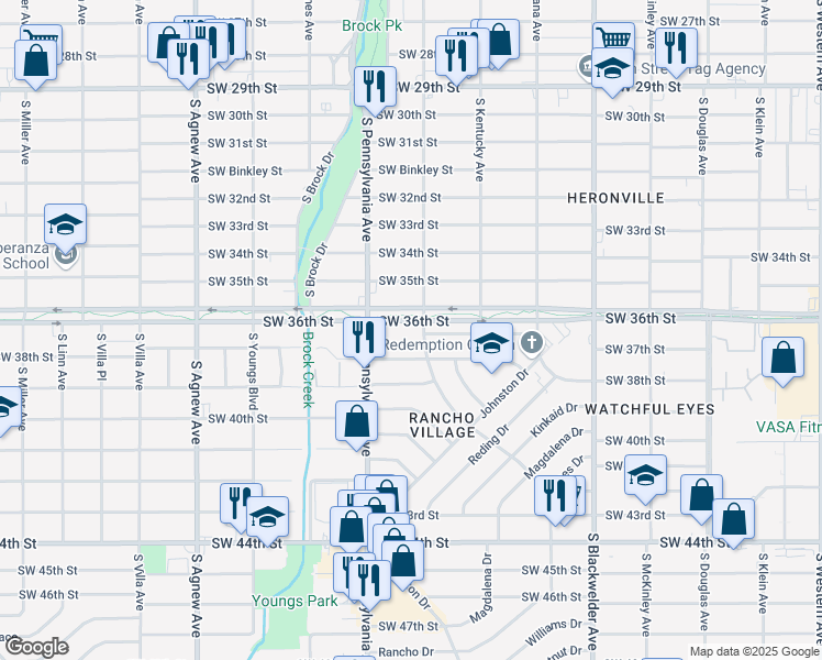 map of restaurants, bars, coffee shops, grocery stores, and more near 3710 South Pennsylvania Avenue in Oklahoma City