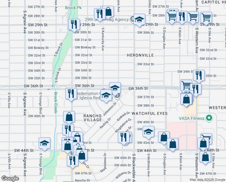 map of restaurants, bars, coffee shops, grocery stores, and more near 1412 Southwest 37th Street in Oklahoma City