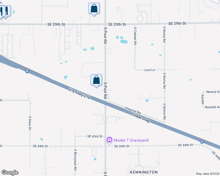map of restaurants, bars, coffee shops, grocery stores, and more near 3801 South Post Road in Oklahoma City