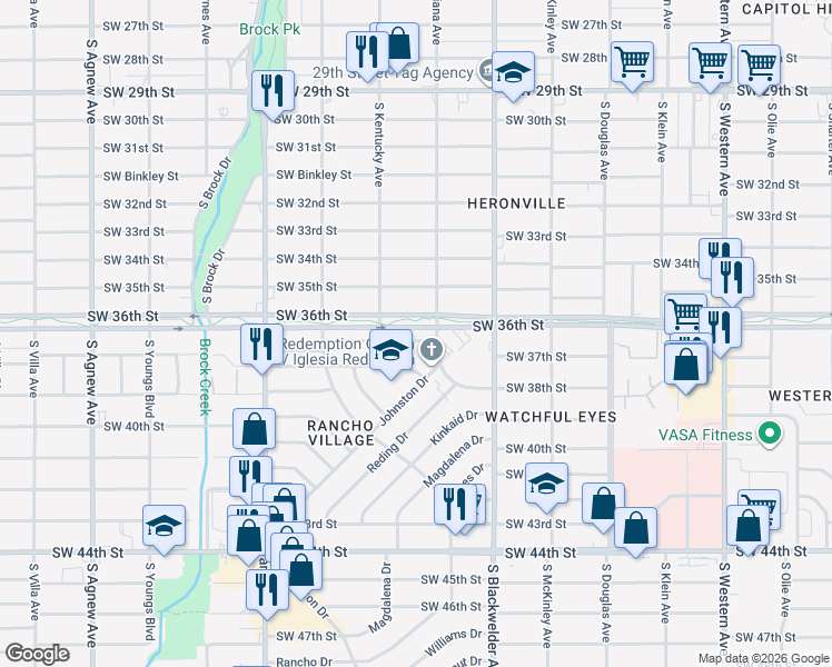 map of restaurants, bars, coffee shops, grocery stores, and more near 1412 Southwest 37th Street in Oklahoma City