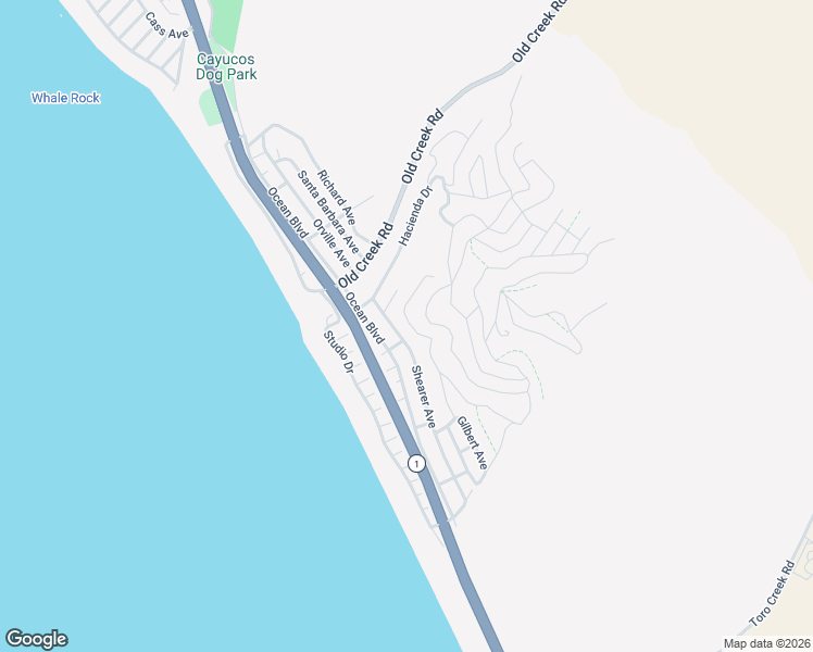 map of restaurants, bars, coffee shops, grocery stores, and more near 3190 Gilbert Avenue in Cayucos