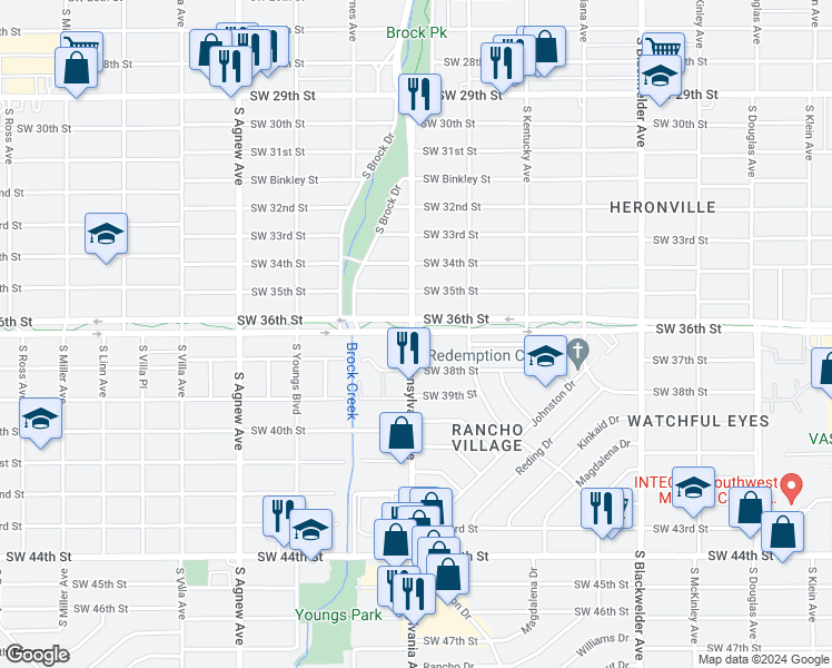 map of restaurants, bars, coffee shops, grocery stores, and more near 3817 South Pennsylvania Avenue in Oklahoma City