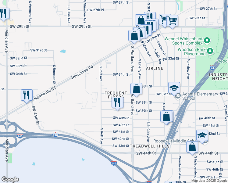map of restaurants, bars, coffee shops, grocery stores, and more near 3604 South Quapah Avenue in Oklahoma City