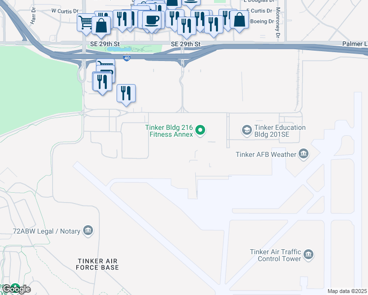 map of restaurants, bars, coffee shops, grocery stores, and more near Sentry Boulevard in Oklahoma City