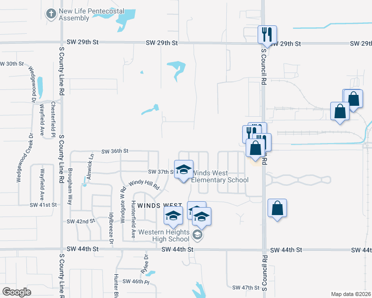 map of restaurants, bars, coffee shops, grocery stores, and more near 3625 South Lightner Lane in Oklahoma City