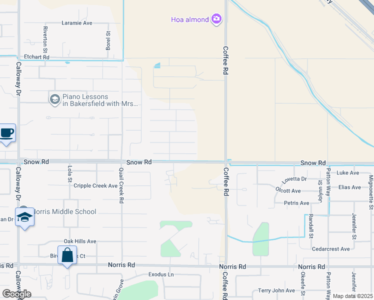 map of restaurants, bars, coffee shops, grocery stores, and more near 8320 Kowa street in Bakersfield