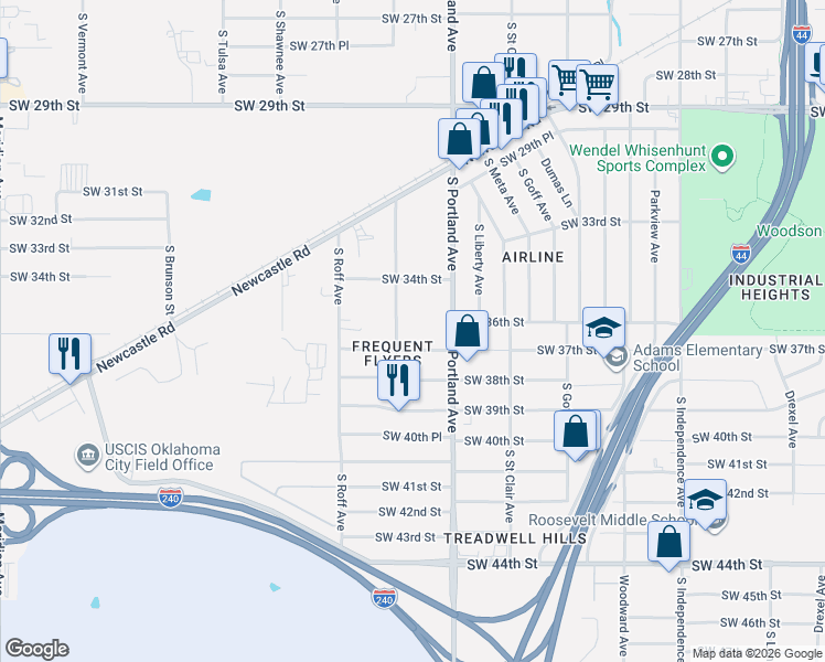 map of restaurants, bars, coffee shops, grocery stores, and more near 3604 South Quapah Avenue in Oklahoma City